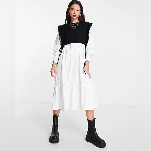 Urban Revivo Woven Midi Dress with Cropped Knit Vest - Picture 1 of 3